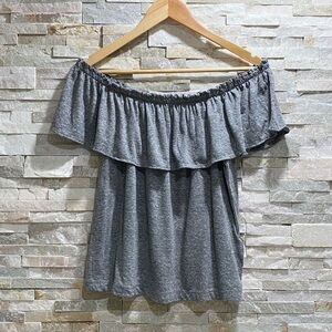 CURRENT Elliott Ruffle Top Gray Off Shoulder Top